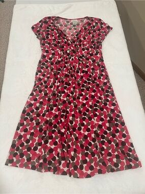 Motherhood Maternity Pink and Brown Polka Dot Empire Waist Dress - Size Small